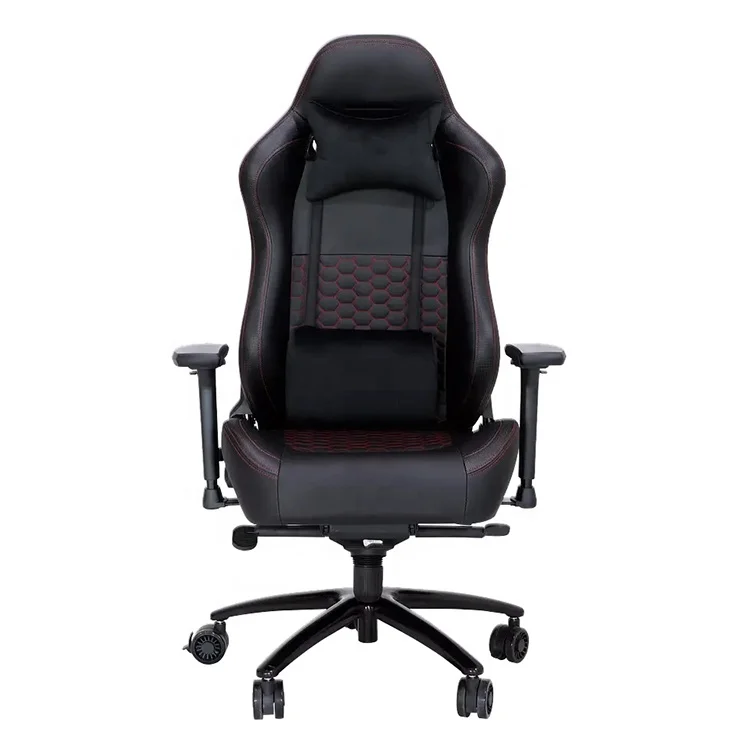 2024 Luxury Chair Games India Red Embroidery Black Car Leather Real Gaming Chair with Safe Lock Castors Brake Wheels Frog System