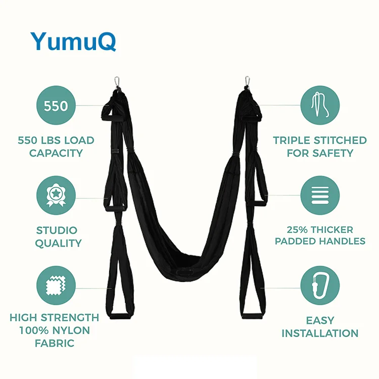 YumuQ Aerial Pilates Nylon Silk Rigs Dance Flying Yoga Swing Swivel Hammock Sling Kit Set With 550 Lbs