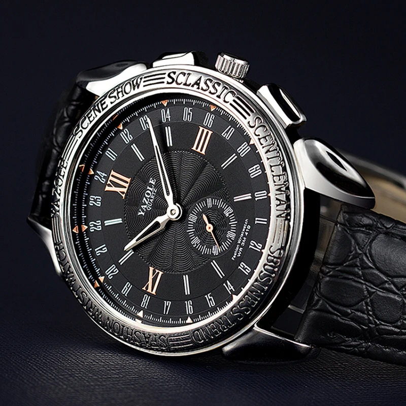 Yazole Watch Men Luxury Men Watches+box Set Leather Business Quartz Watch Quartz Wristwatch Mens Reloj Hombre