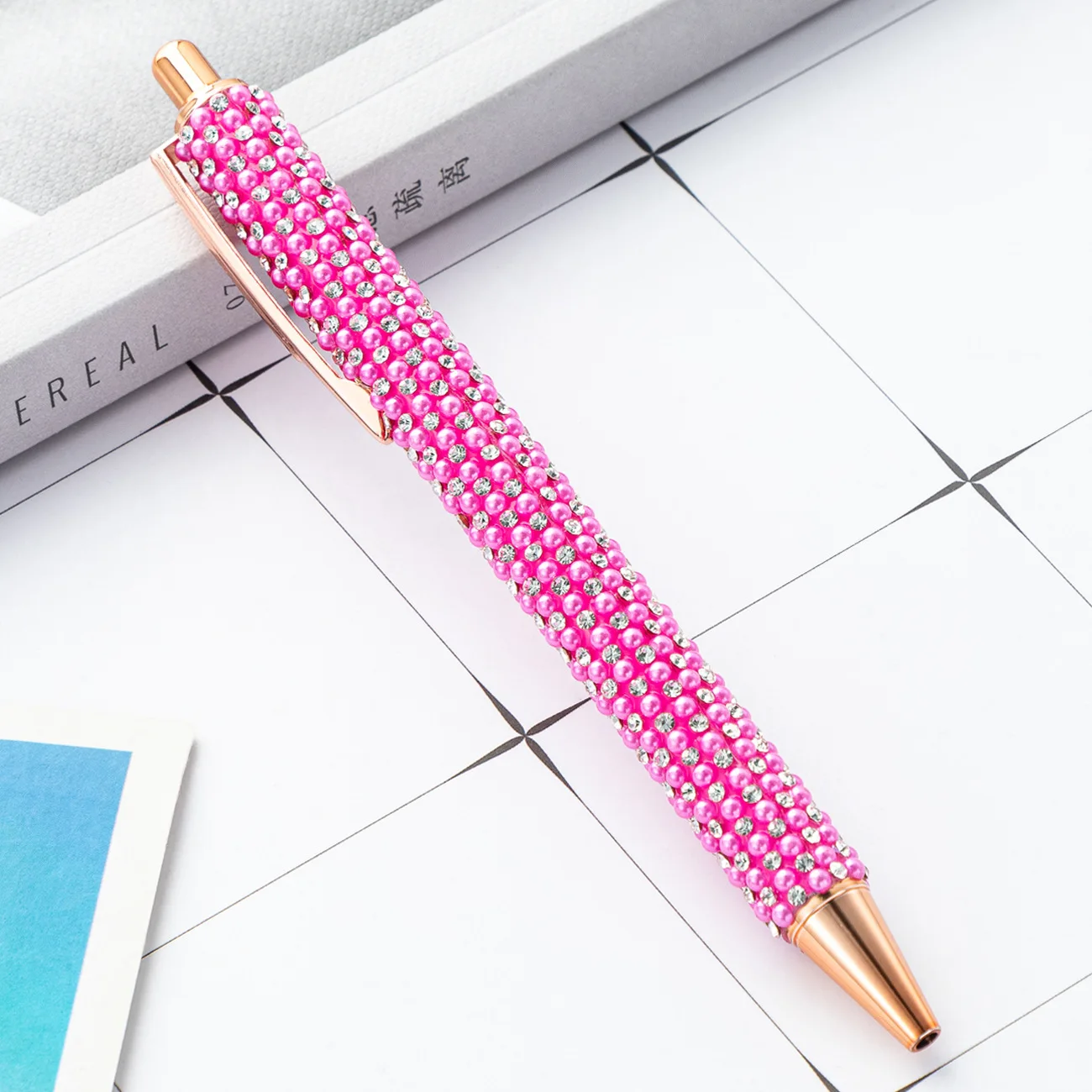 Wholesale multi-color diamond pearl press pen cute girl heart gift advertising student metal ballpoint pen