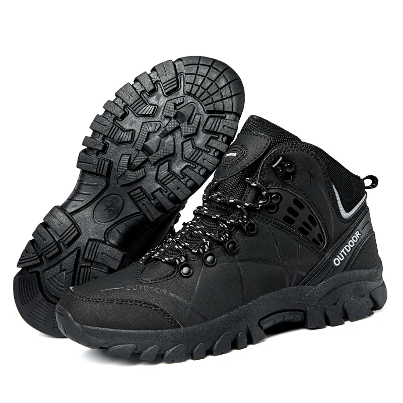 Cheap wholesale custom factory direct sales black large size hiking shoes warm non-slip TPU soles Climbing Boots
