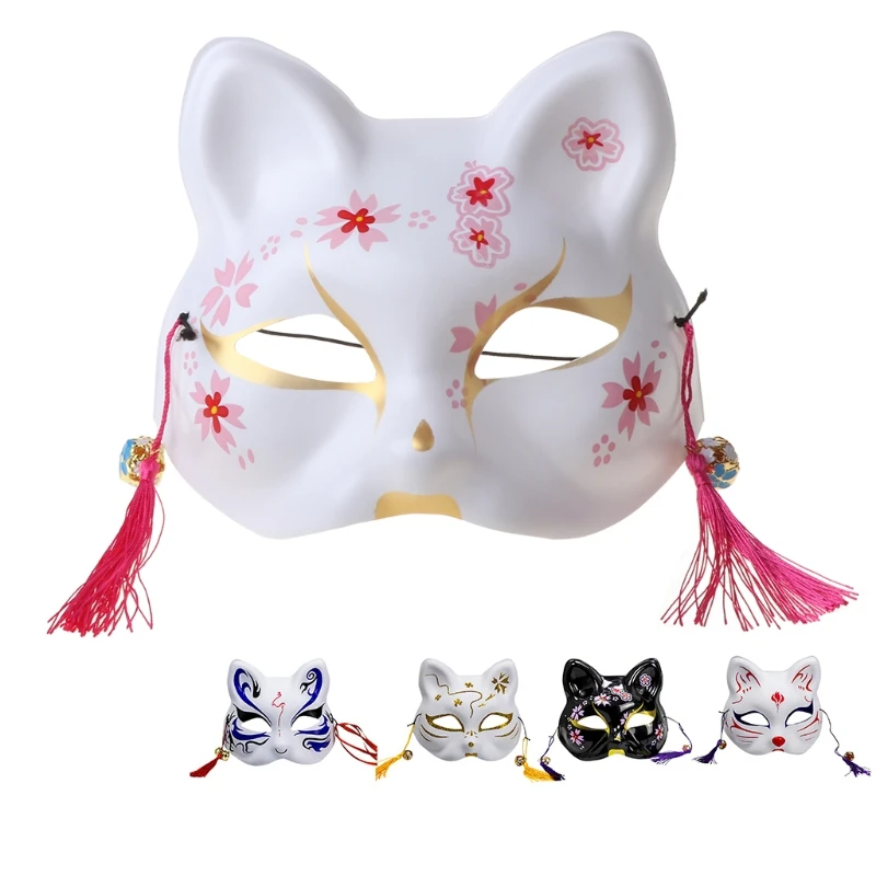 Hand-Painted Cosplay Half Face Masquerade Party Masks Cute Halloween Mask Cat White Cat Woman Mask