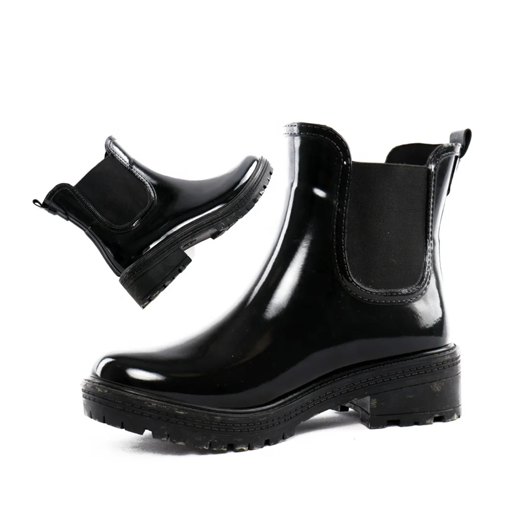 Fashion Black Rain Boots Women Waterproof Walking Shoes Ladies Rubber Black Martins chelsea rain boot