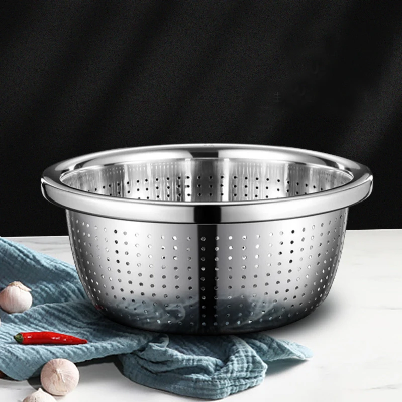 Various specifications of round stainless steel bowl rice sieve mixing basin vegetable basin washing rice basin set