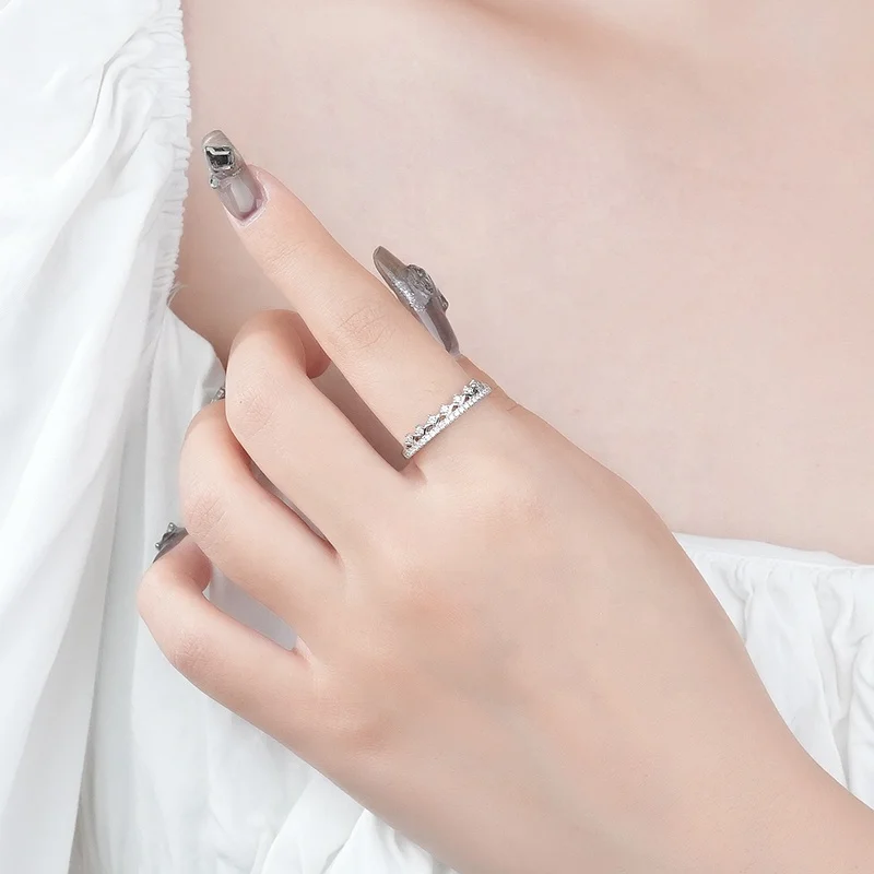 Wholesale 925 Sterling Silver Fine Jewelry Cubic Zirconia Diamond Crown Shape Eternity Zircon Rings for Ladies