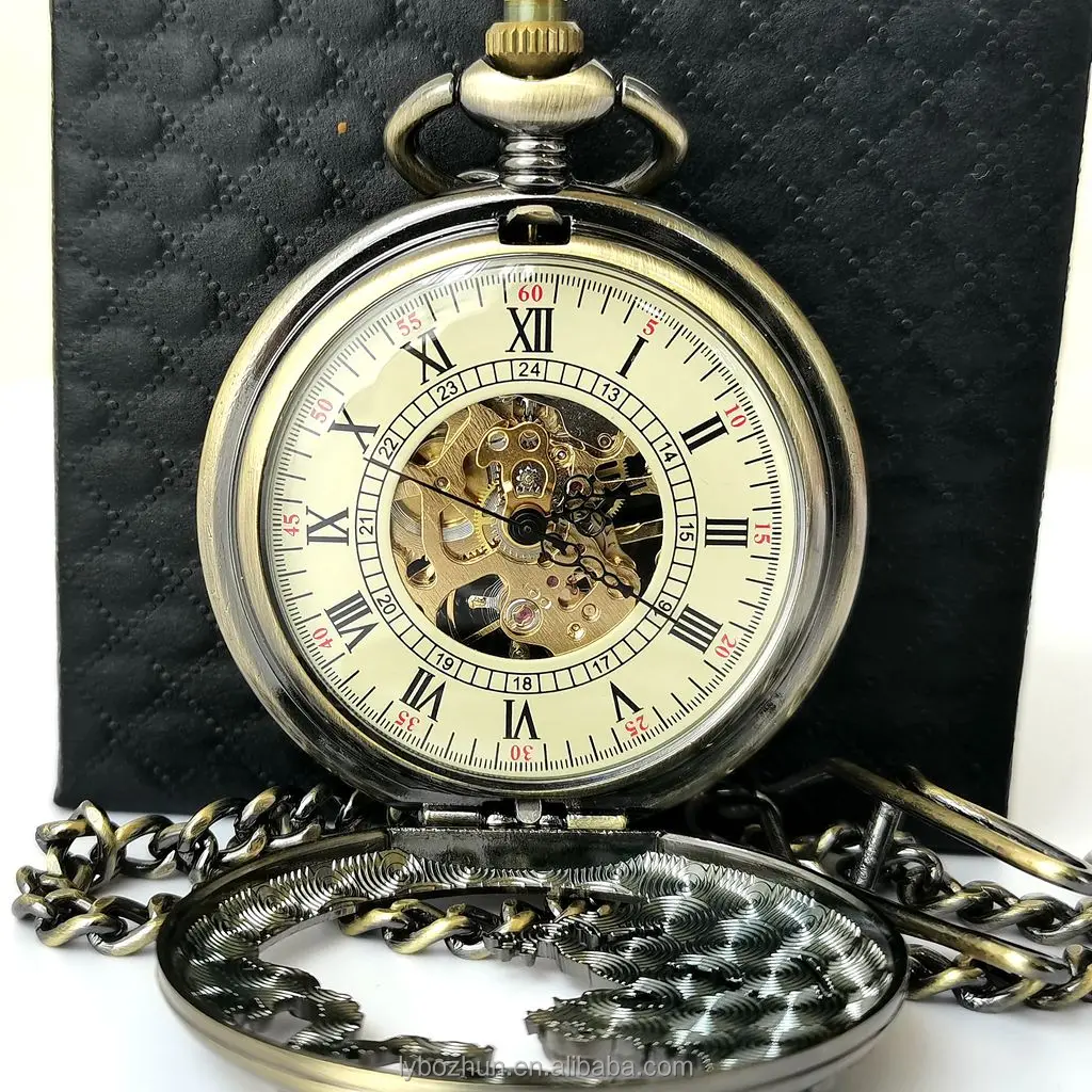 Wholesale Vintage Half Dragon Stainless Steel Hollow Mechanical Pocket Watch