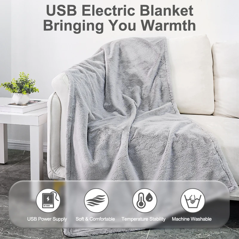 USB Powered Heating Blanket Portable Wireless Heated Throw Poncho Wrap Electric Wearable Heating Shoulder Wrap Washable