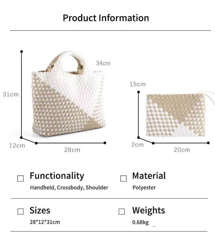 High Quality Neoprene Woven Bag Handmade Woven Handbag 2pcs Set Shoulder Large Neoprene Tote Bag