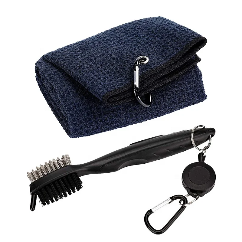 Microfiber Waffle Golf Towel And Golf Cleaning Kit Gift Set With Golf Brush Club Sharpener tool
