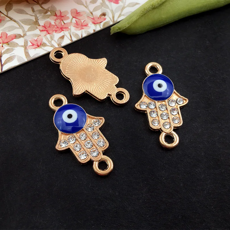 Wholesale Cubic Zirconia Devil Eye Charm Alloy Hamsa Hand Charm Pendant for Necklace Bracelet Making