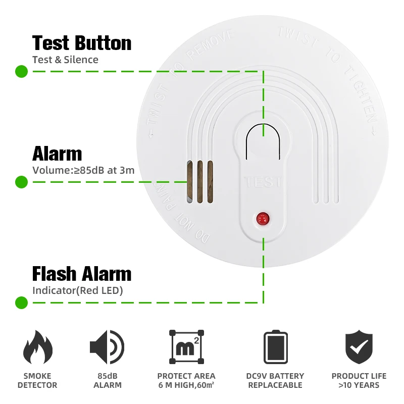 OEM ODM Factory Hotel ABS Smoke Leak Sensor 85Db Standalone Photoelectric Wireless Fire Smoke Detector Alarm