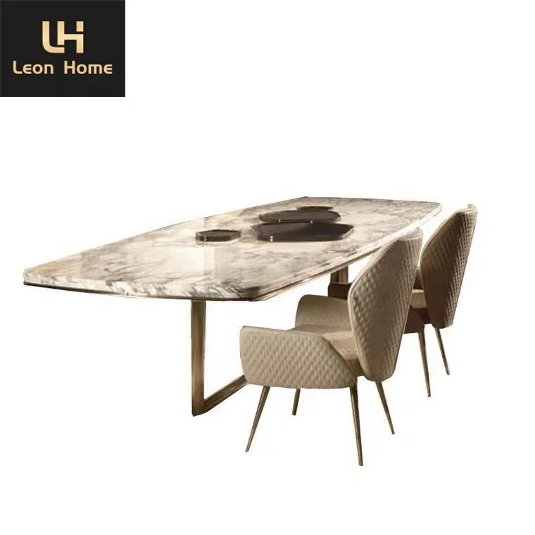 Wholesale price luxury design rectangular desktop marble dining room tables and chairs set home furniture
