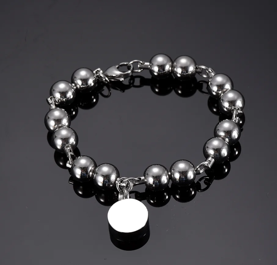 Stainless Steel Bead Chain Bracelet With Paw Print Charm Memorial Urns For Ashes Cremation Jewelry Bangles Ashes Locket