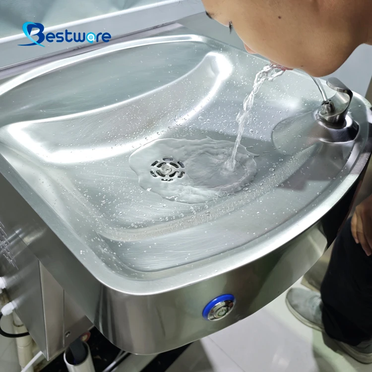 Stainless Steel Wall-Mounted Public Cold Water Drinking Fountain Station Modern Design with Sense Faucets