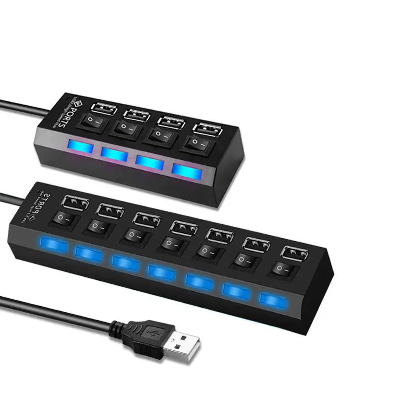 Новый 4-портовый USB 2 0 концентратор 7 в 1 Usb3.0 5 Гбит/с высокоскоростная док-станция с индивидуальными переключателями питания и светодиодными индикаторами