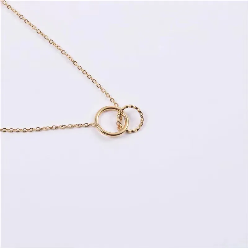 Double ring circular necklace, female collarbone chain, minimalist temperament, personality, trendy internet celebrity designer