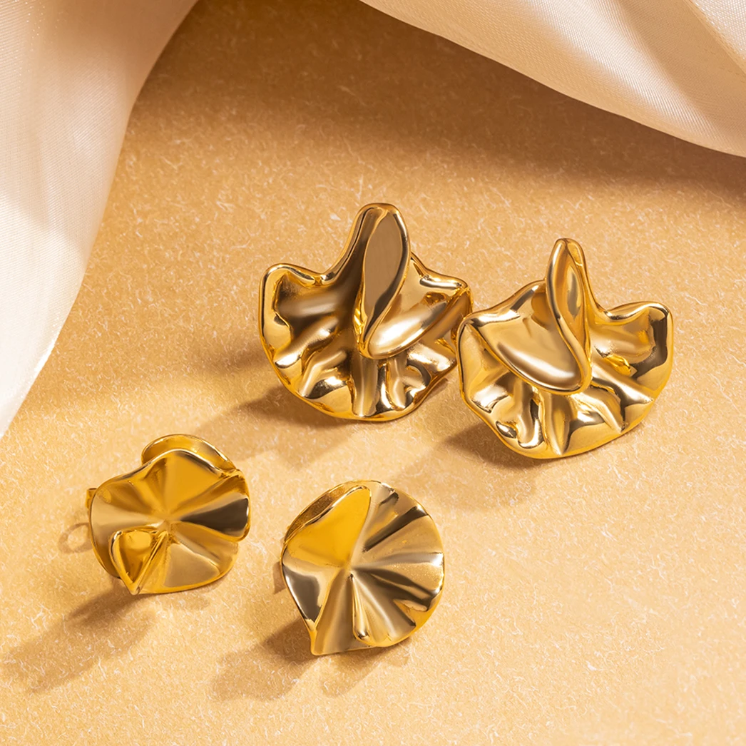 High Polish Wrinkled Design Women Accessories Jewelry Stainless Steel Studs Earrings For Women