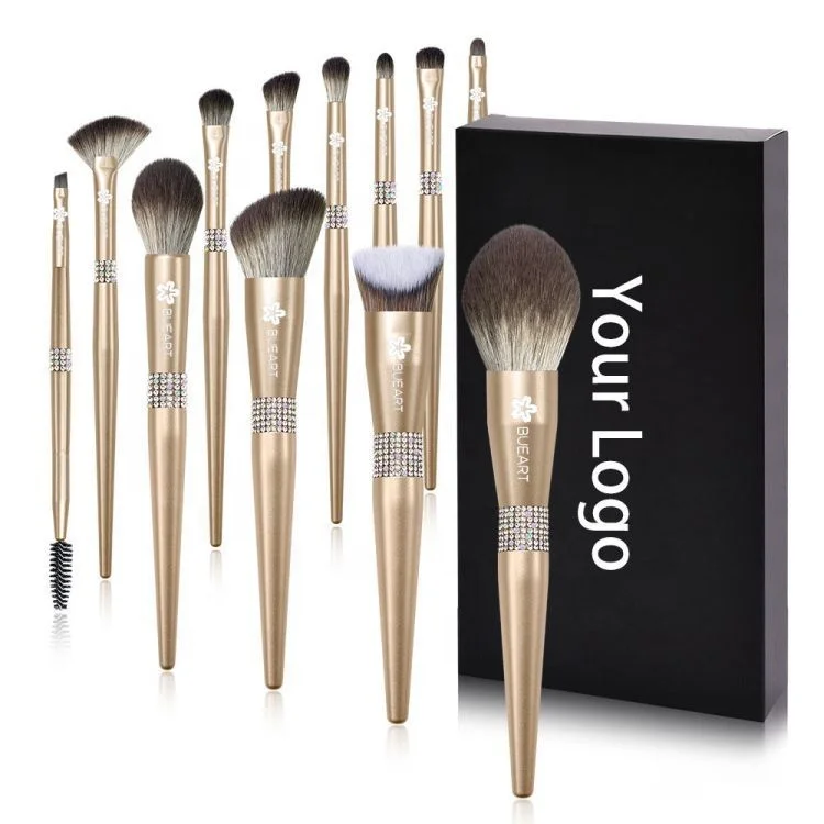 Synthetic Hair Best Free Samples High End Wholesale 12 pcs Diamond Gold Crystal Gift Gold Luxury Bling Makeup Brush Set