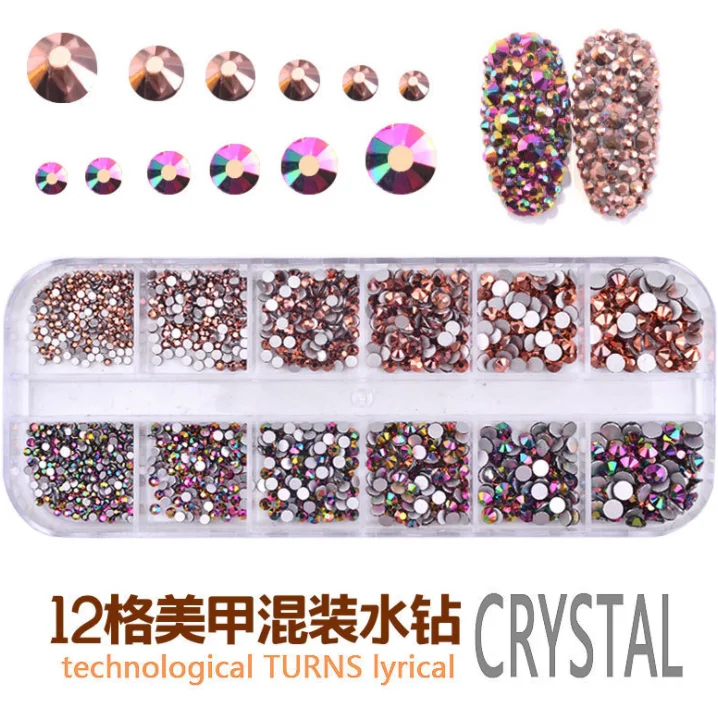  3D Nail art polish strip Trim Set Shiny diamond patch box packed 12 Grit Mixed Sizes AB Crystal