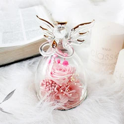 Factory Angel Immortal Flower Glass Cover Creative Ornaments Christmas Gifts Lover Rose Gifts