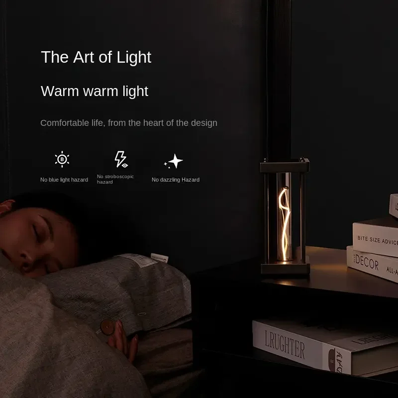 Square Quantum Breathable Creative Brass Night Light Touch LED table lamp Simple rechargeable Decorative Ornaments Bedroom