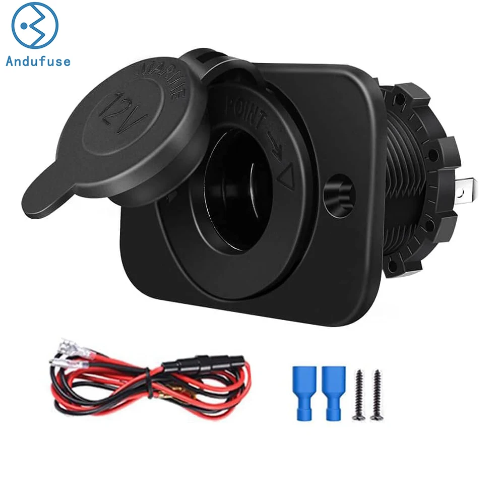 Cigarette Lighter Socket, 12V Power Outlet Receptacle for Car Marine Motorcycle ATV RV, with Wire Fuse DIY Kit