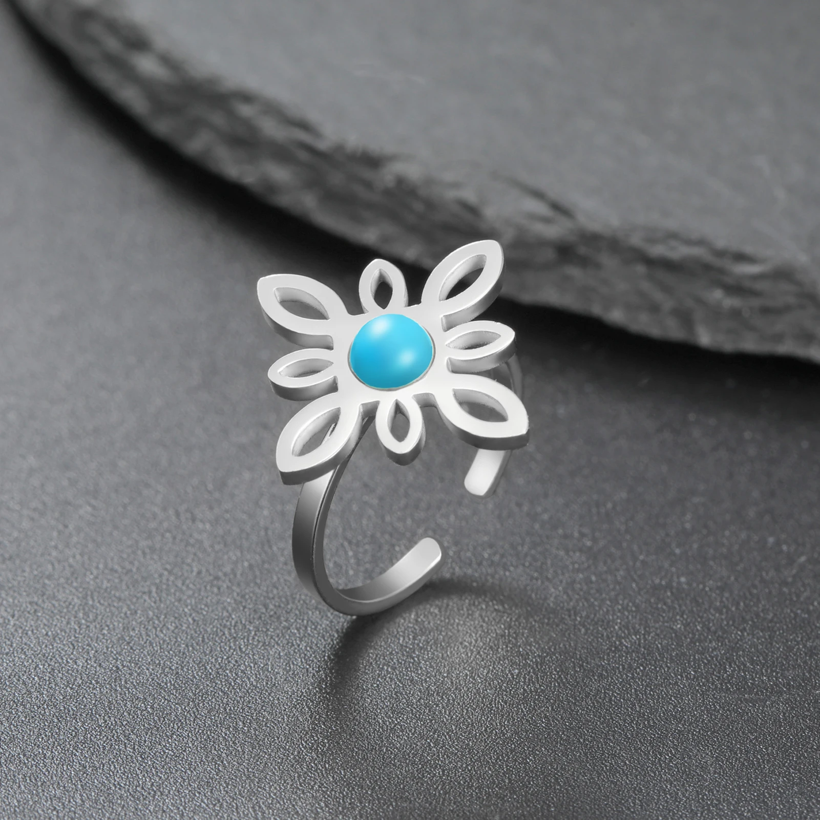 Celtic Knot with Blue Stone Adjustable Rings Irish Vintage Witchcraft Amulet Stainless Steel Jewelry Rings Gift