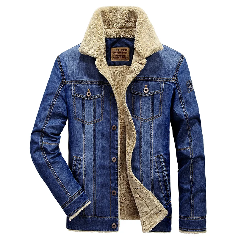 Mens Cotton Warm Fur Collar  Button Down Classy Casual Quilted Jeans Coats Outwear  Sherpa Lined Denim Jacket