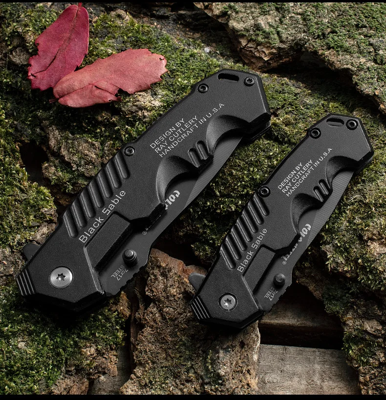 High Quality 3Cr13Mov Stainless Steel Folding Knife with Custom Black Aluminum Handle Pocket Outdoor Survival Hunting Camping