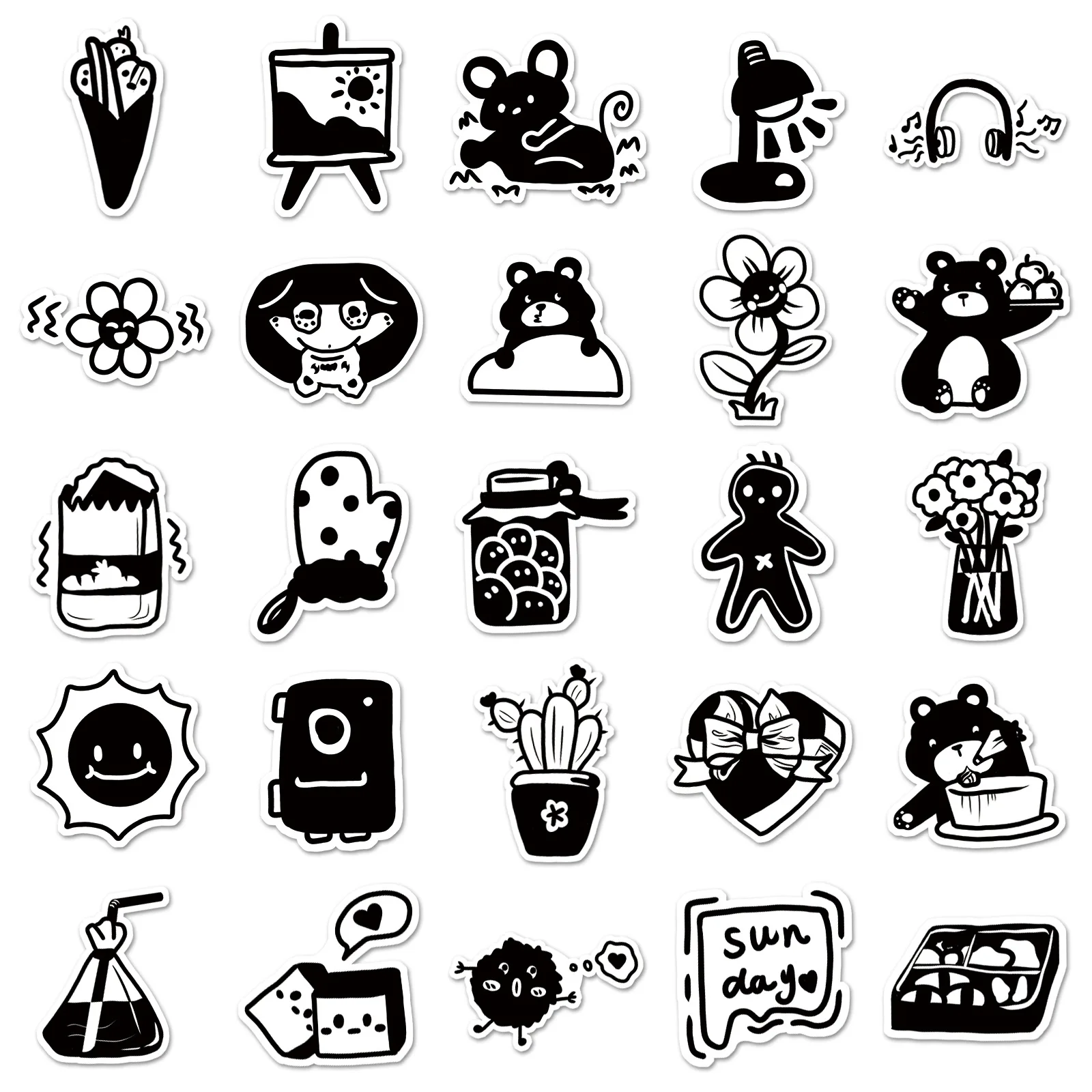 50 оригинальных черно-белых граффити наклейки мультфильм милые Украшенные мобильный телефон багажные водонепроницаемые