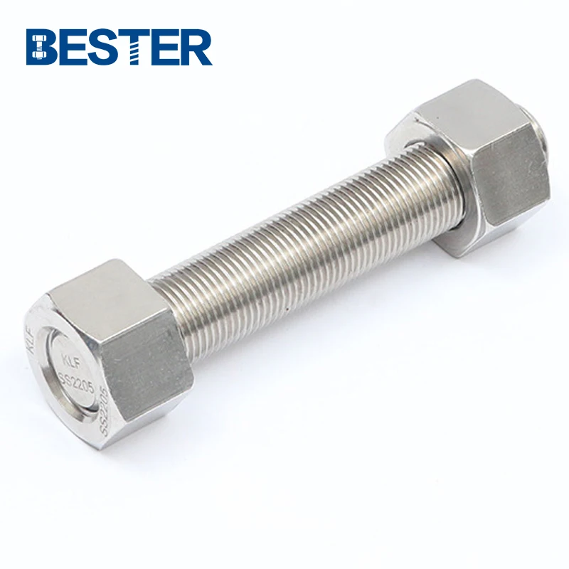 Duplex Stainless Steel F53 2507 S32750 1.4410 Alloy full threaded stud bolt with two heavy hex nut