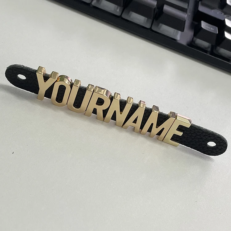 Holding Strap Metal Personalization Custom Initial Name Pebble Grain Luxury Real Leather Phone Case for iPhone 14