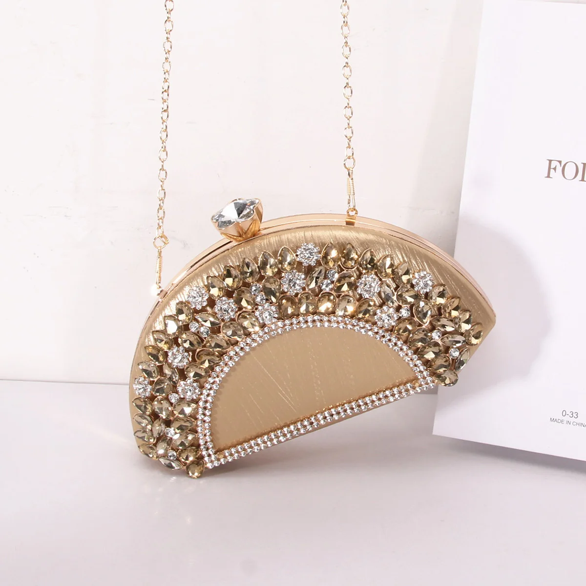 Factory Direct Ladies Fan Banquet With Chain Handbag Fashion Handle Diamond Encrusted Evening Bag