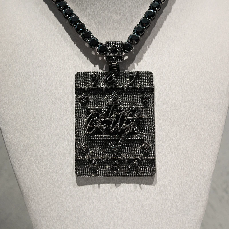 Custom Ice Out Pendant Solid 925 Sterling Silver Double Layer Black Moissanite Diamond Hip Hop Men Pendant