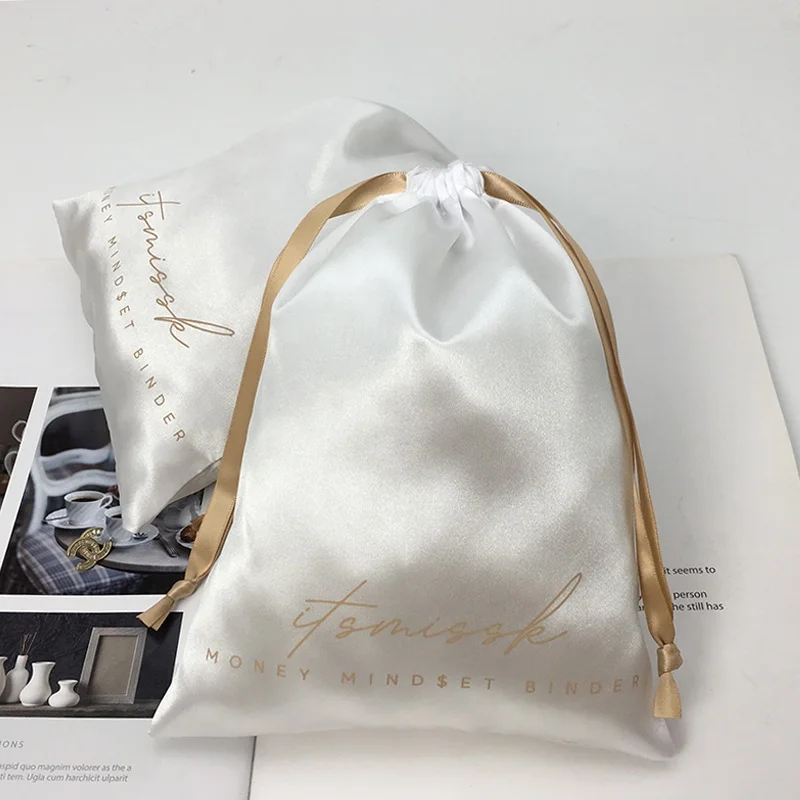 Wholesale Recyclable High End Hair Storage Satin Bags Luxury Satin Clothes Shoe Satin Packaging Pouch