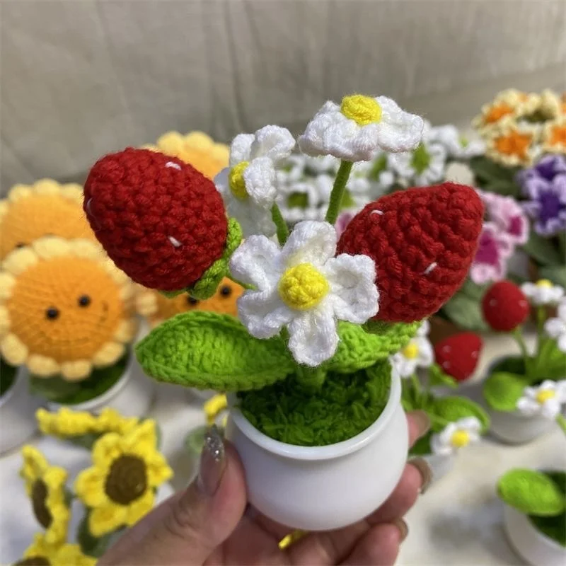 Super Z Crocheted Wool Yarn Knitting  Two-head Strawberry Potting For Gift Home Decoration