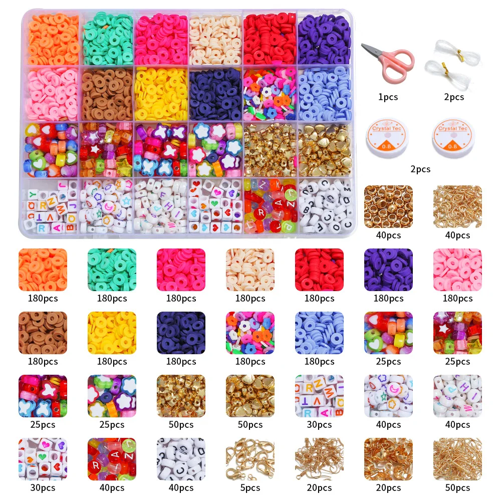 Hongzhi 24 Grids Spacer 6MM Polymer Clay Beads CCB Acrylic letter Heishi Beads For Jewelry Making Bracelets