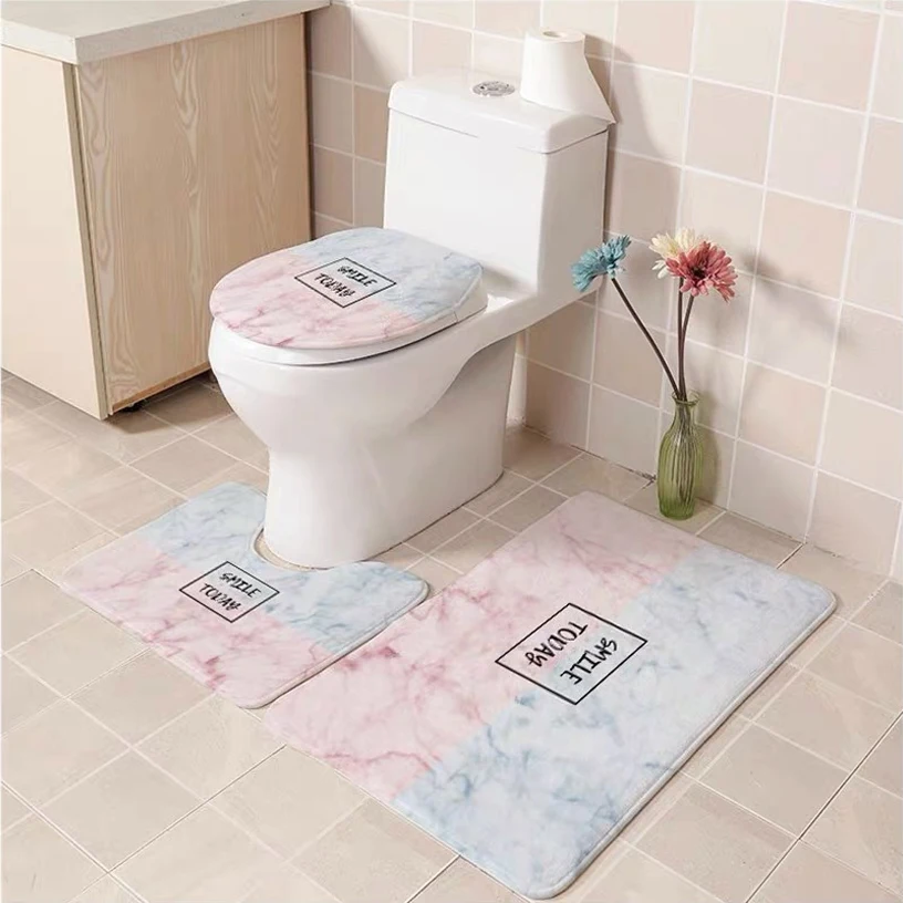 Custom Oem Unique Cushioned Floor Mat Polyester 4 pcs Bath Rugs Set Printing Bathroom Rug