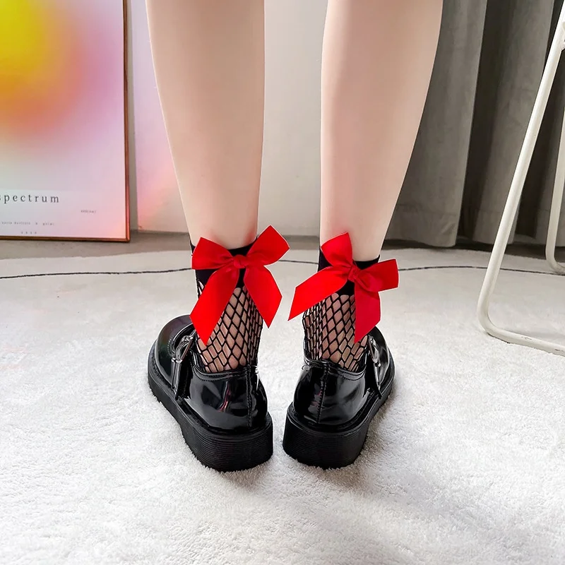 Wholesale White Black Lace Frilly Fishnet Bow Socks Summer Thin Mesh Fish Net Socks For Women