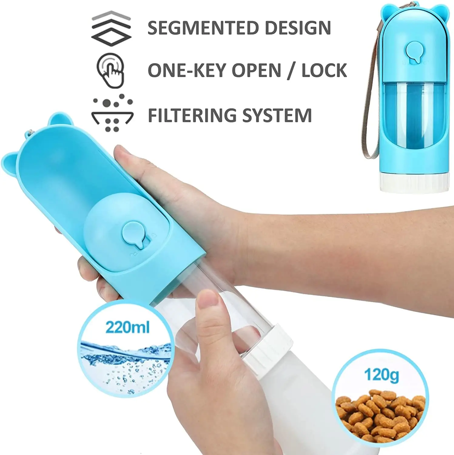 2 In1 Portable Dog Water Bottle Dispenser Retractable Leak Proof Doggy Water Bottle with Drinking and Feeding Function
