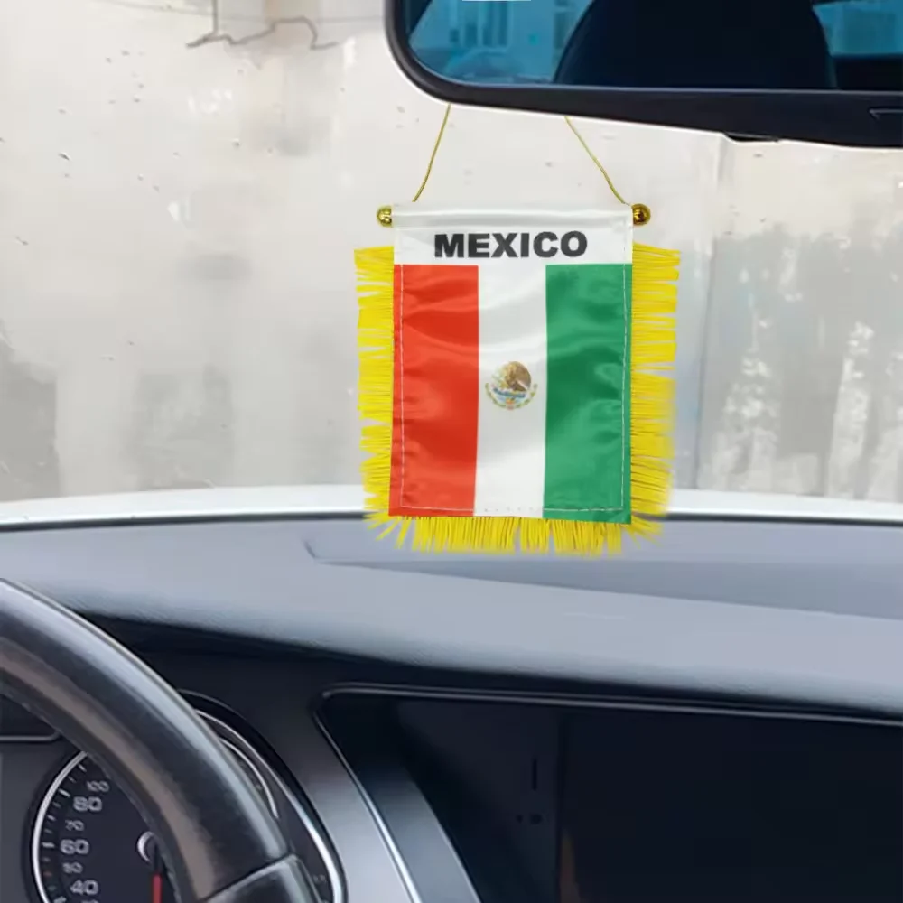 Wholesale Car Rearview Mirror Decor Small Mexico Fringy Mexican Window Hanging Mini Pennant Flag Banner with Tassels Suction Cup
