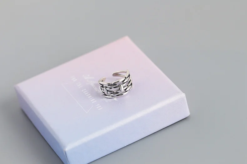 KRJ0252 Trendy Ins Minimalist S925 Sterling Silver Vintage Ring   East Gate Double Layer Chain Ring