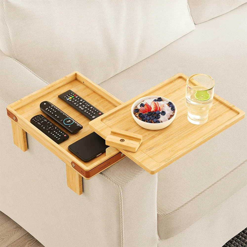 Personalized Wooden Armrest Folding Couch Table Bamboo Flexible Sofa Arm Tray