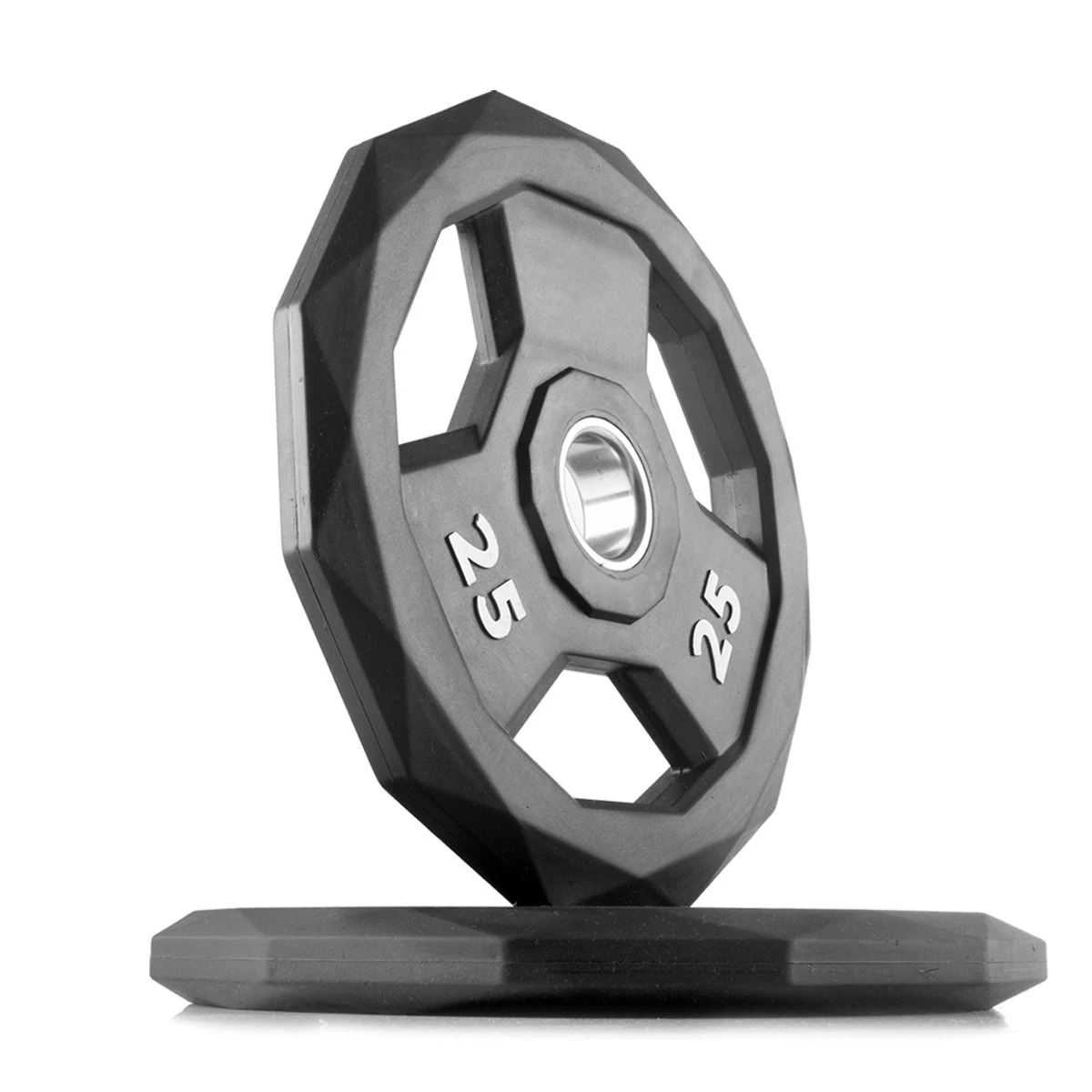 New Design Black Diamond Shape Customized Logo KG LB Weightlifting Three Handles Stainless Steel Hub Weight Plates