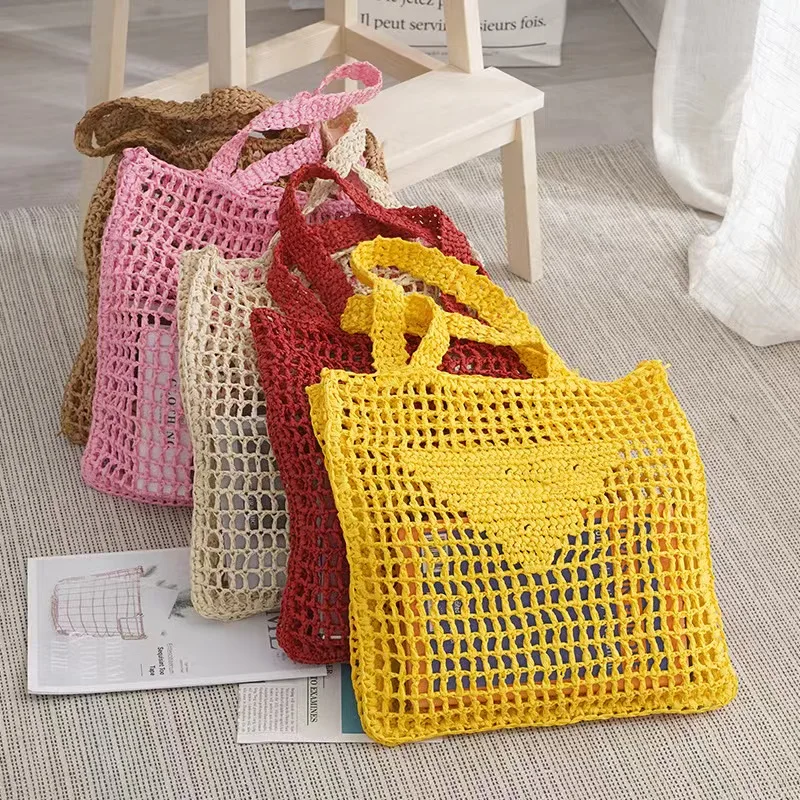 2022 The Newest Large Capacity Paper Rope Raffia straw tote shoulder handbag Polyester bag paper straw beach bag