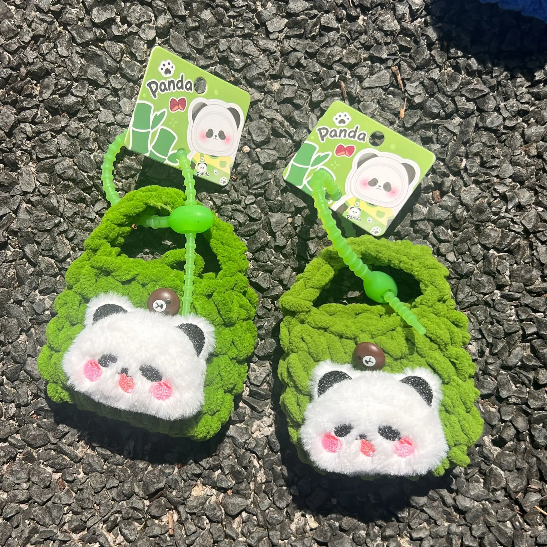 Xiaohongshu Handmade Twist Weaving Mini Satchel Pendant Colorful Creative Bag with Panda Headphone Hot Style Cotton for Girls