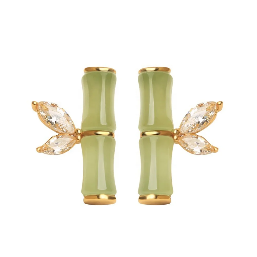 Винтажный дизайн китайские ретро серьги-гвоздики бамбуковые шарнирные серьги классические нефритовые модные для женщин