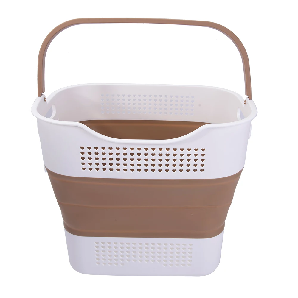 Foldable Laundry Basket with Handles Plastic Laundry Hamper with Small Storage Basket Brown