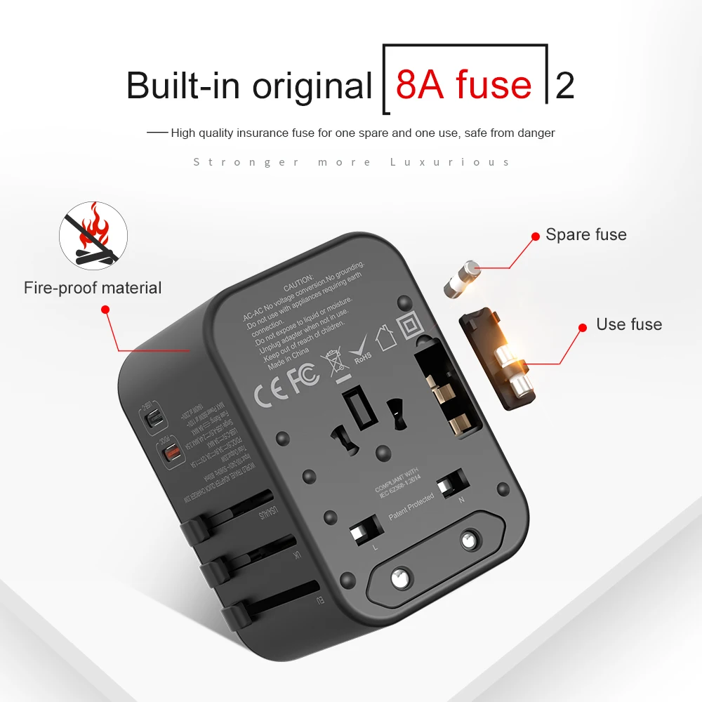 
Multifunctional power adapter 33.5W PD charger all in one USB C universal adaptor portable travel charger 