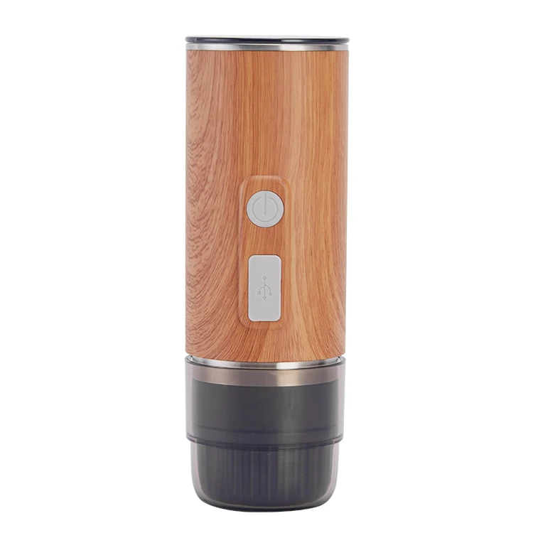 The Red wood grain coffee maker is a one-person capsule coffee maker that can brew ground coffee
